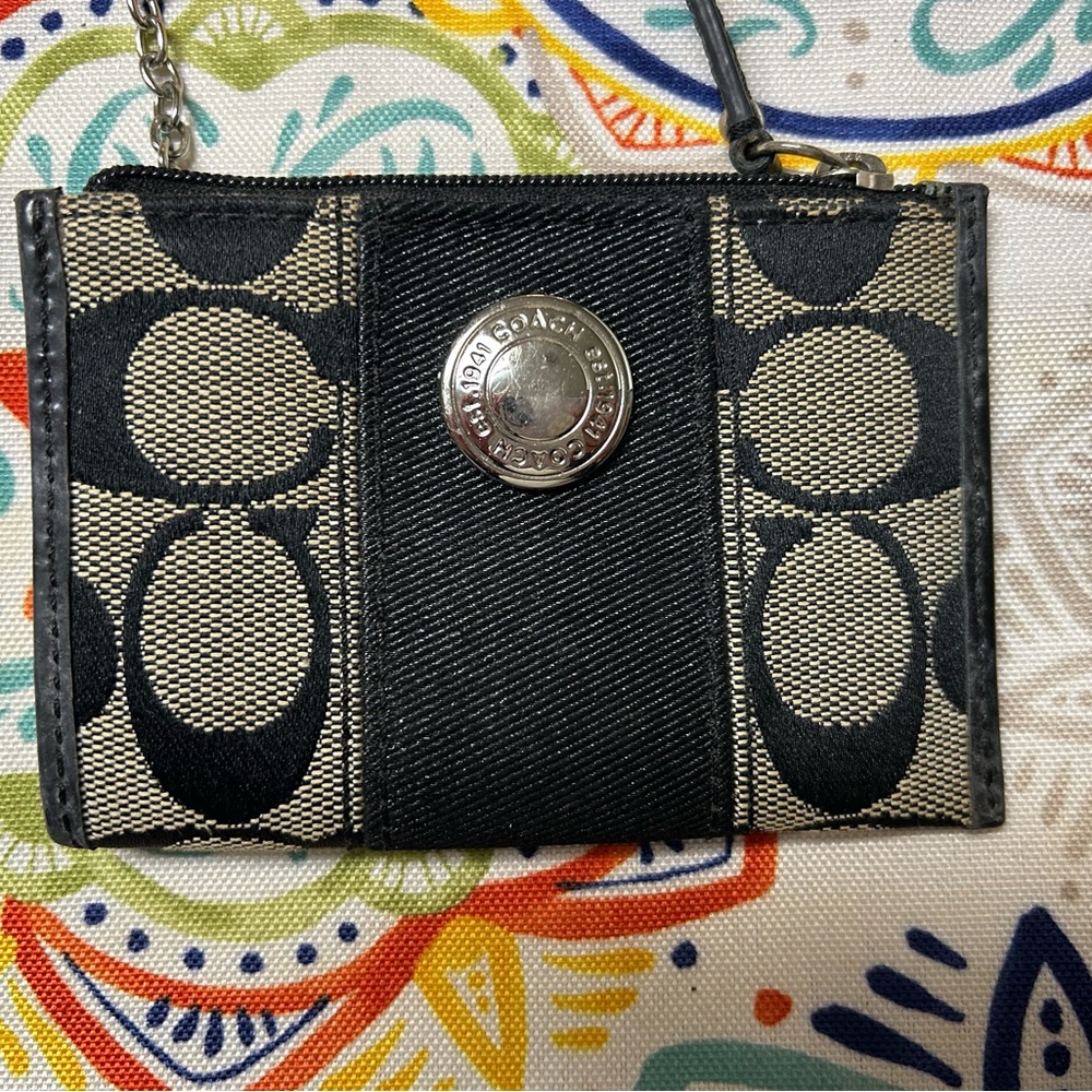 Coach black signature card holder